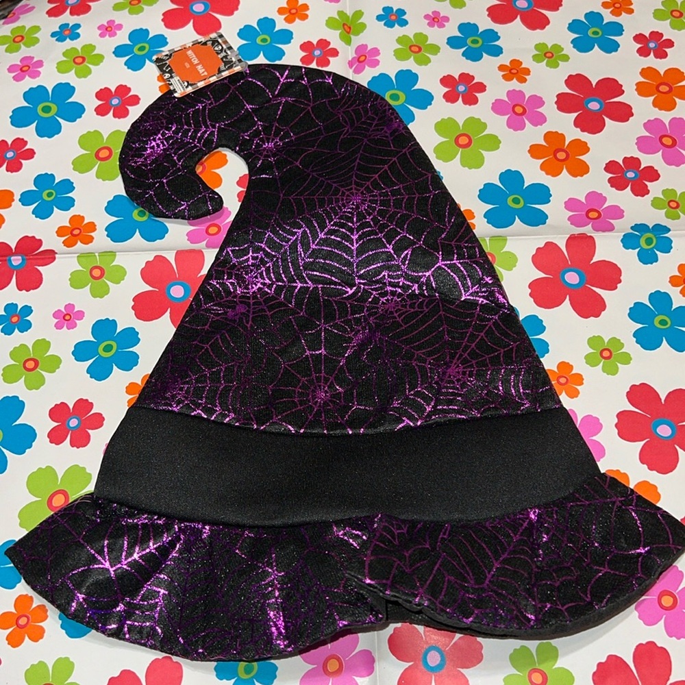 New Beautiful Purple Glitter Large Webs/Spider Kids Halloween Witch Hat Decor A
